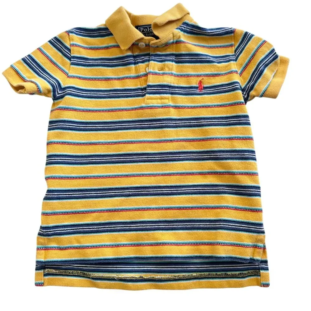 Ralph Lauren Polo Shirt Yellow Blue Stripe Boys Size 5